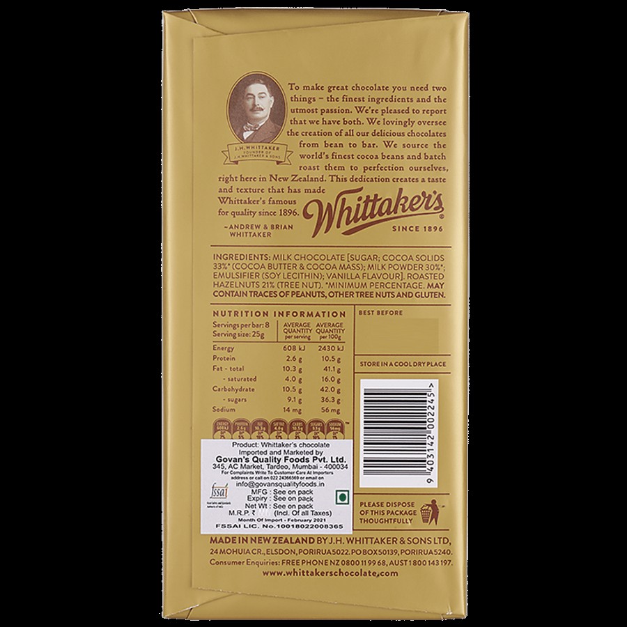 WHITTAKERS Hazelnut Block - 33% Cocoa