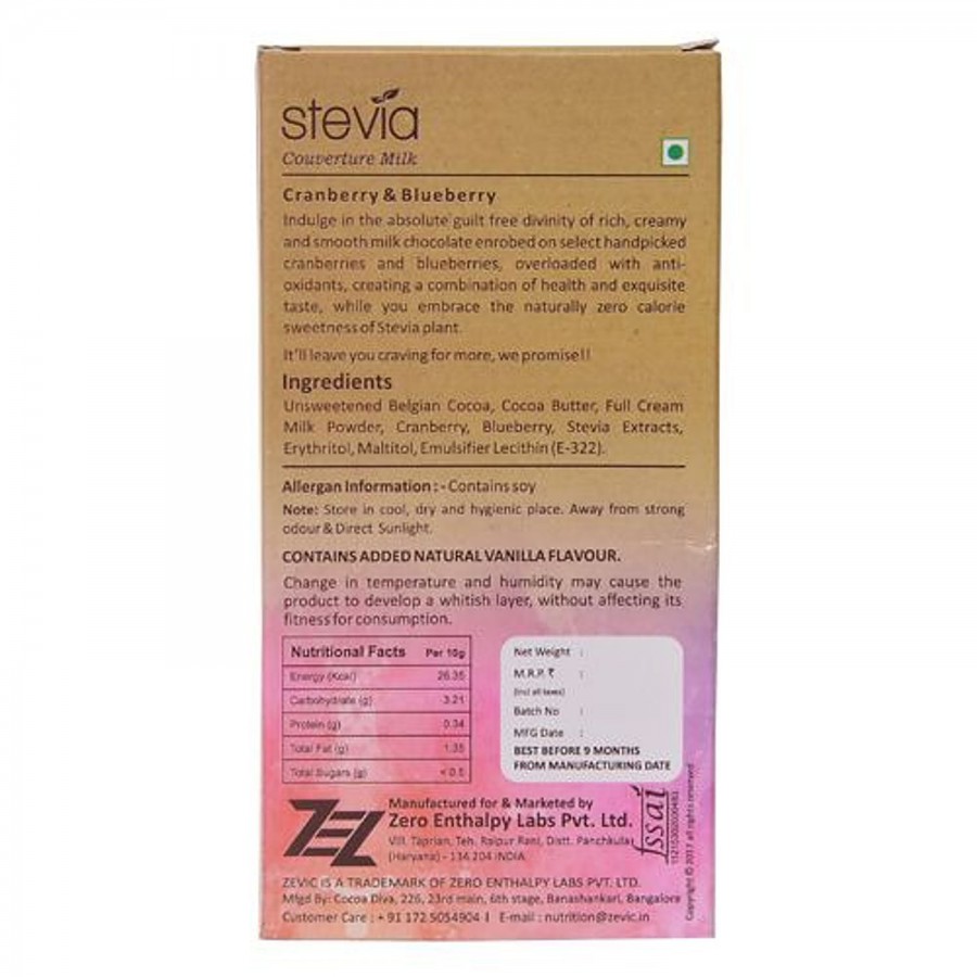 Zevic Premium Stevia Tropical Berries - Couverture Milk Chocolate