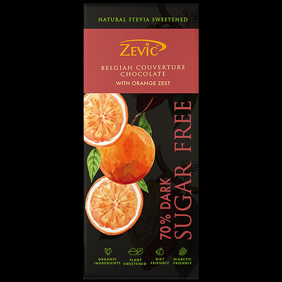 Zevic Premium Zesty Orange With Stevia - 70% Dark Chocolate