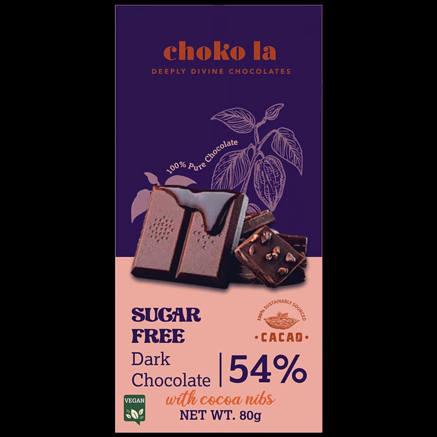 Chokola  Sugar Free 55% Dark Chocolate - With Crunchy Cocoa Nibs