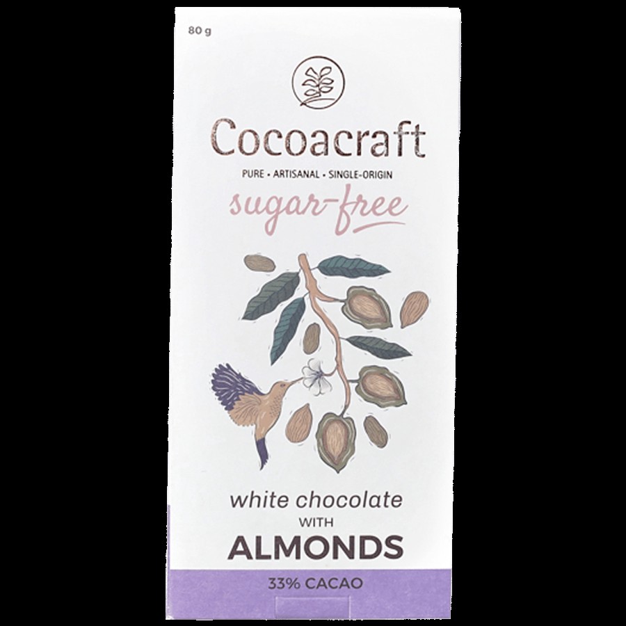 Cocoacraft White Chocolate With Roasted Almonds - Sugar Free