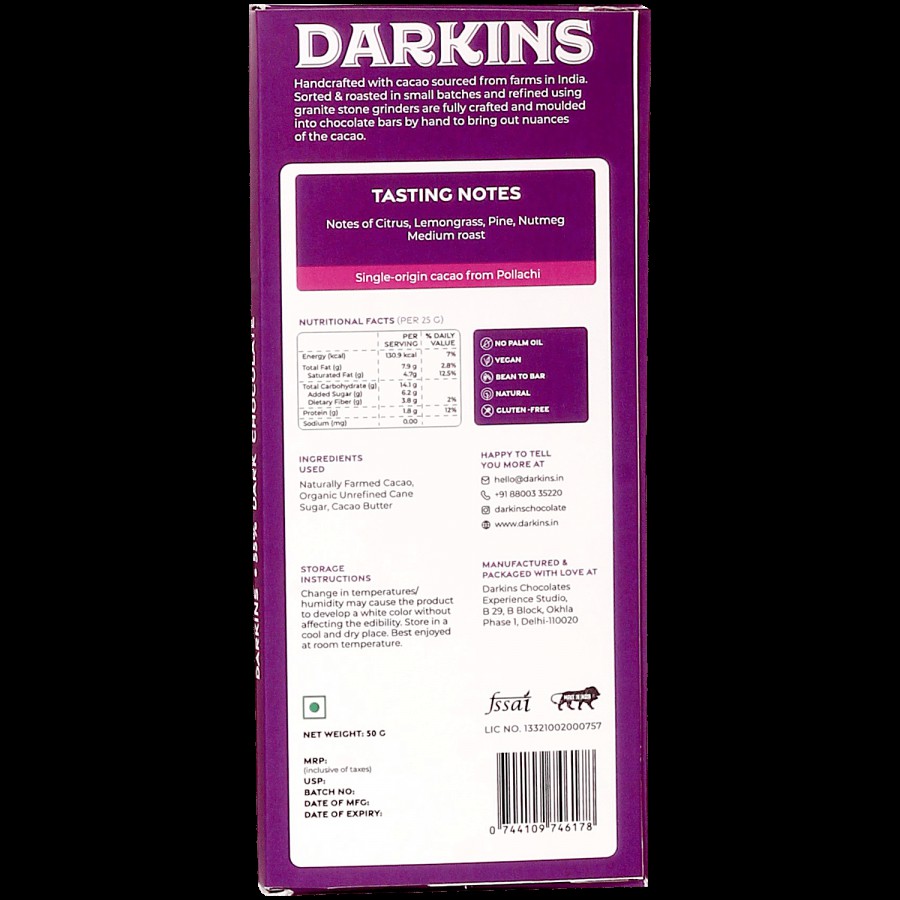 Darkins 55% Artisanal Dark Chocolate - Tamil Nadu Single Origin