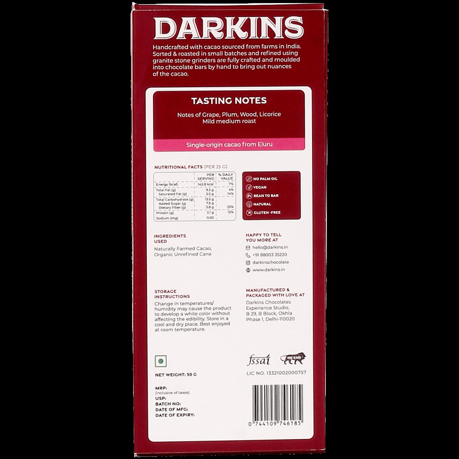 Darkins 70% Artisanal Dark Chocolate - Andhra Pradesh Single Origin