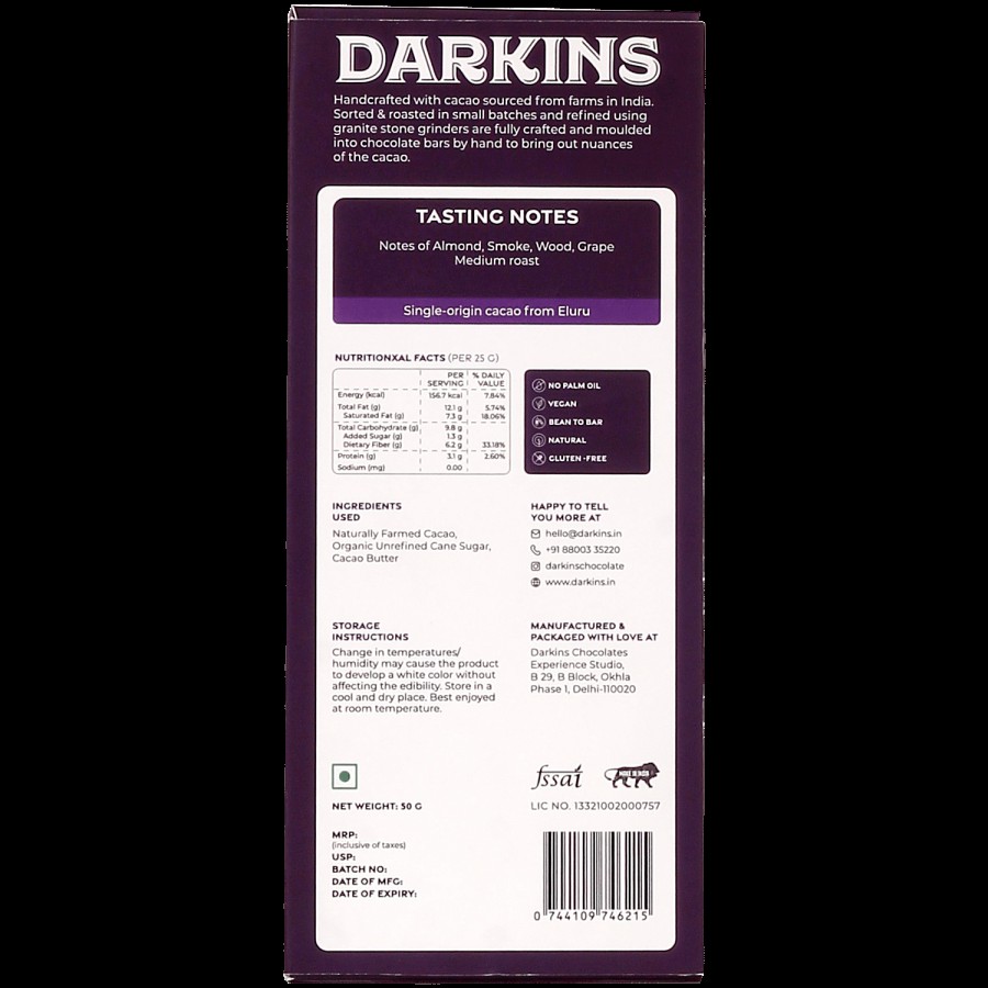 Darkins 95% Artisanal Dark Chocolate - Andhra Pradesh Single Origin