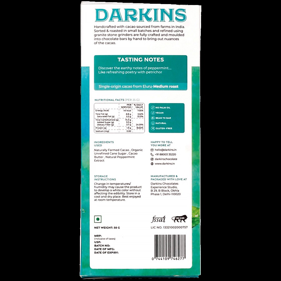 Darkins Artisanal Dark Chocolate - With Peppermint