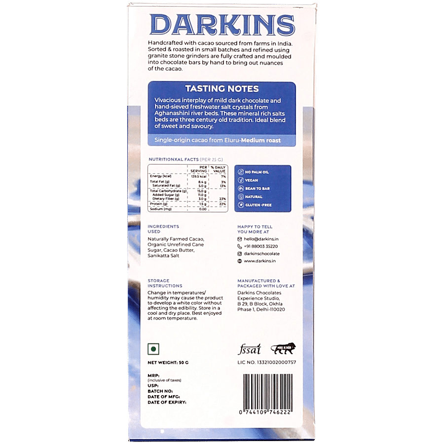 Darkins Artisanal Dark Chocolate - With Sanikatta Salt