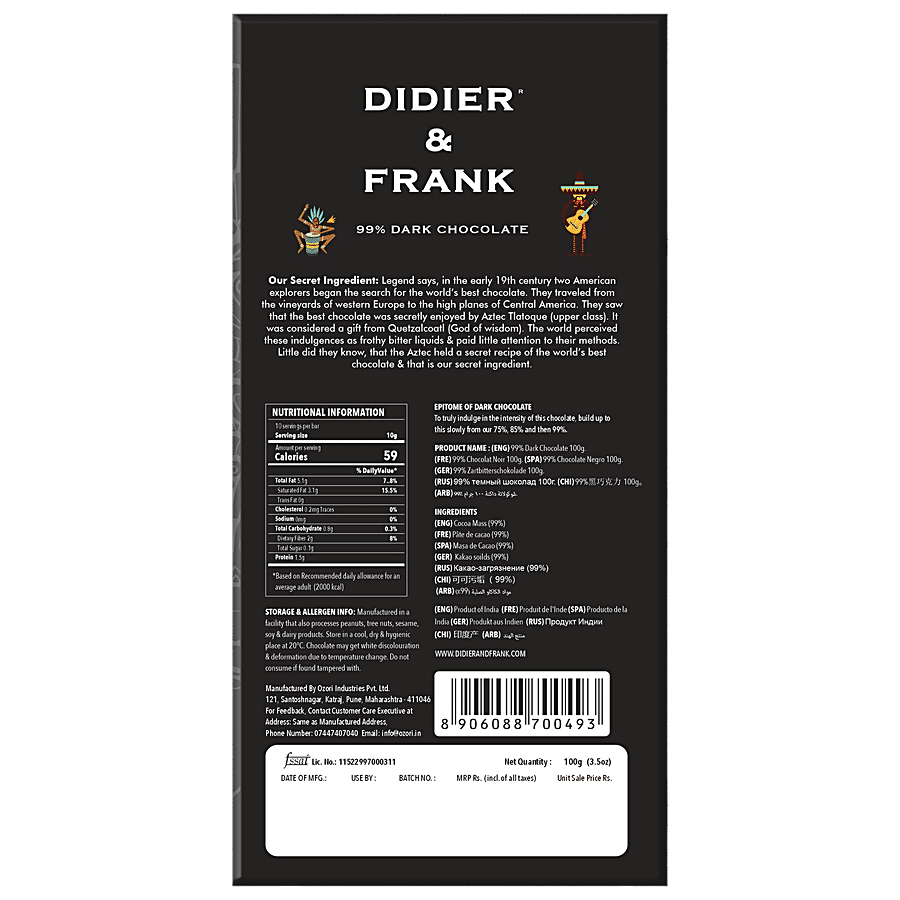 Didier & Frank  99% Ultimate Dark Chocolate - No Added Sugar