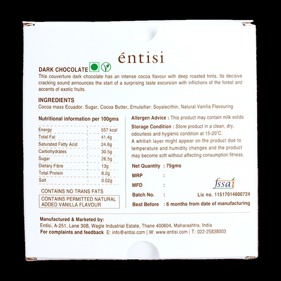 Entisi  70% Dark Chocolate Bar - Single Origin Ecuador