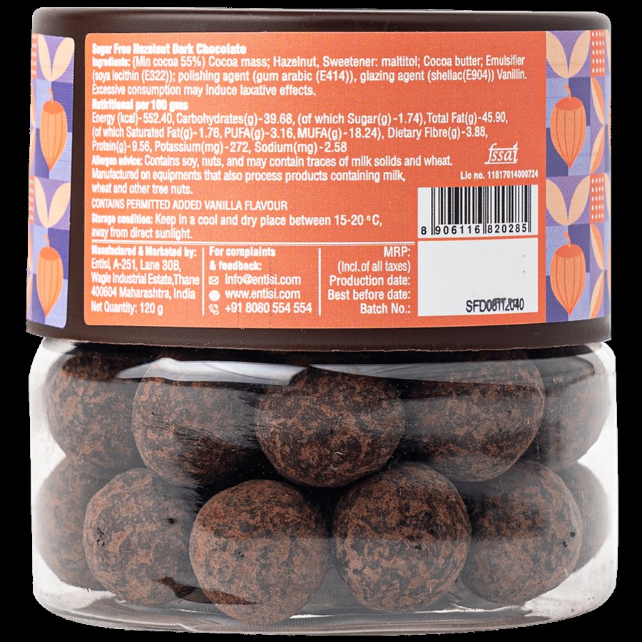 Entisi  Sugar Free Hazelnut Dragees - Dark Chocolate Coated