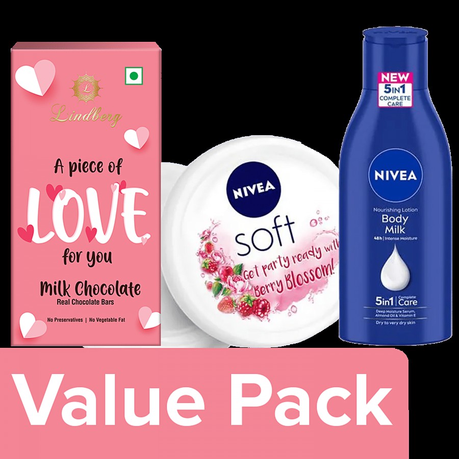 NIVEA Valentine's Day Lindberg Chocolate & Nivea Face & Body Care Gift Set