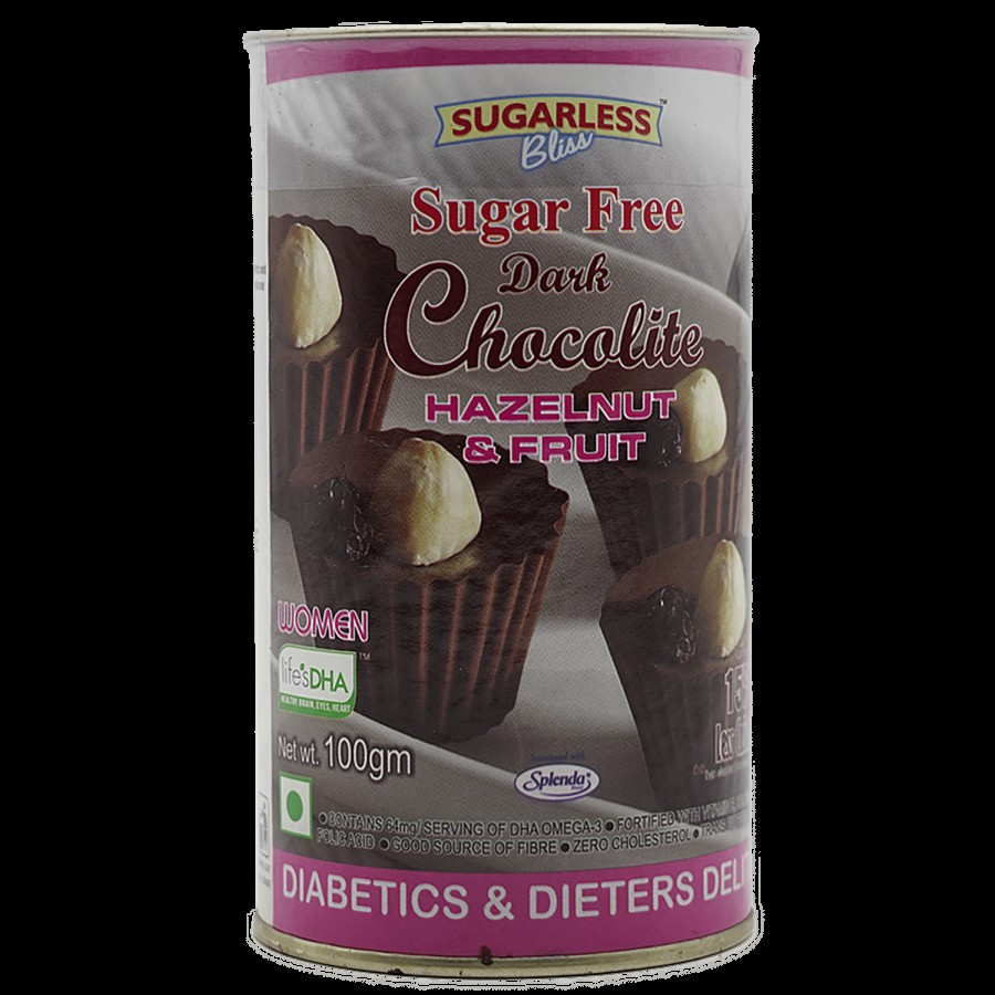 Sugarless Bliss Sugar Free Dark Chocolate - Hazelnut & Fruit Women