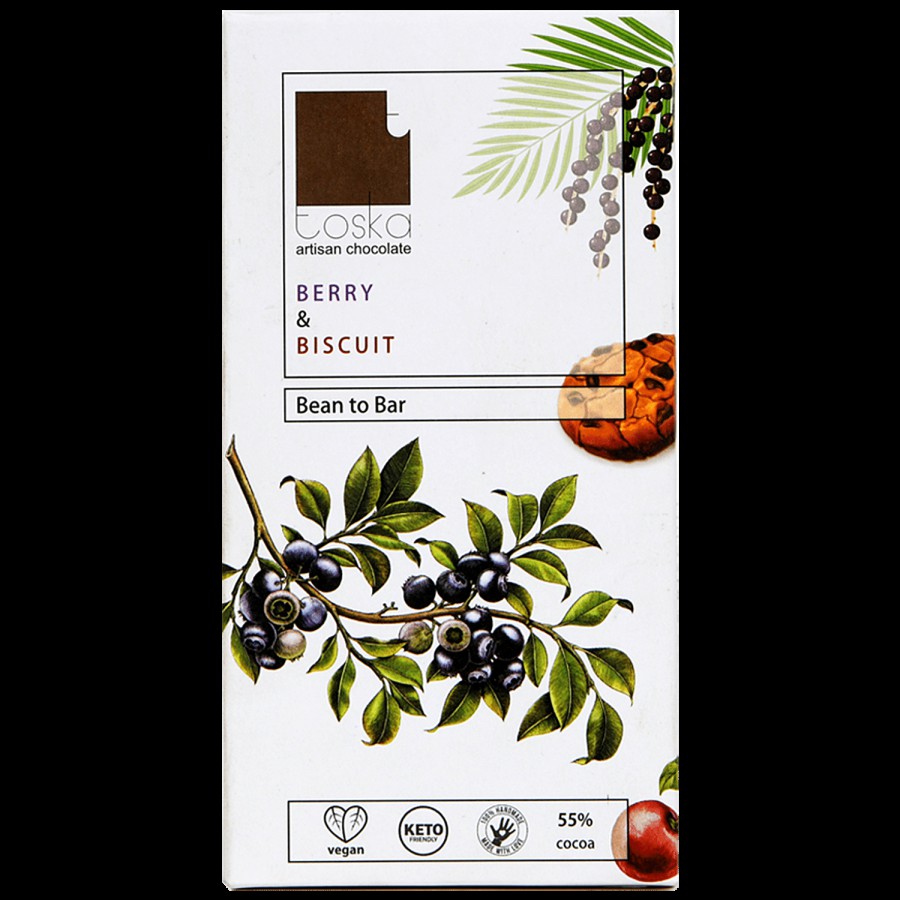 Toska Chocolates Berry & Biscuit Dark Chocolate Bar - 54.5% Cocoa