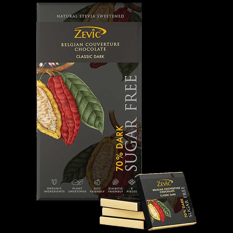 Zevic Premium Stevia Chocolate - Belgian Cocoa 70% Dark