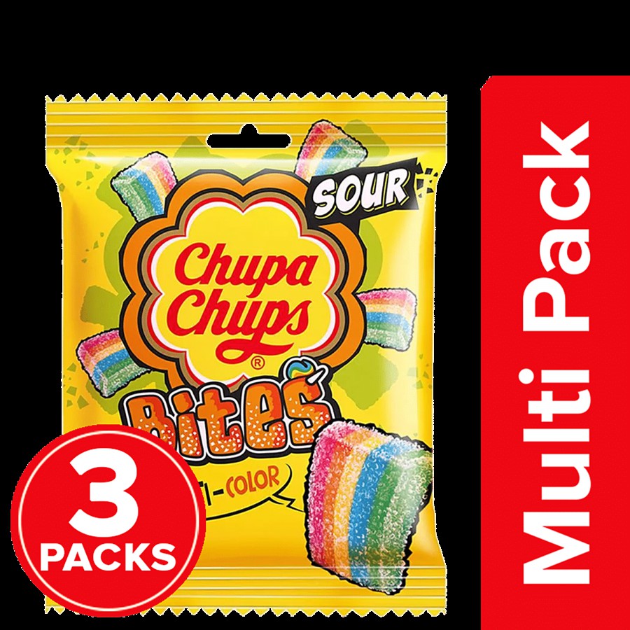 Chupa Chups Sour Bites Mixed Fruit Flavour Soft & Chewy Toffee