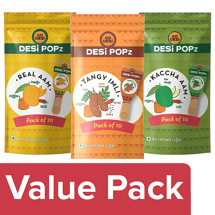 GO DESi Desi Popz Lollipop Candy Combo - Tangy Imli + Kaccha Aam + Real Aam