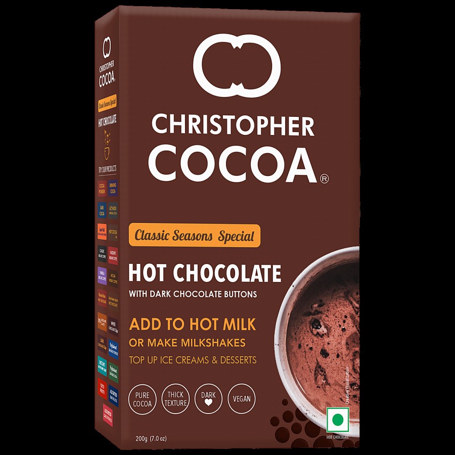 Christopher Cocoa Hot Chocolate Powder - With Dark Chocolate Buttons