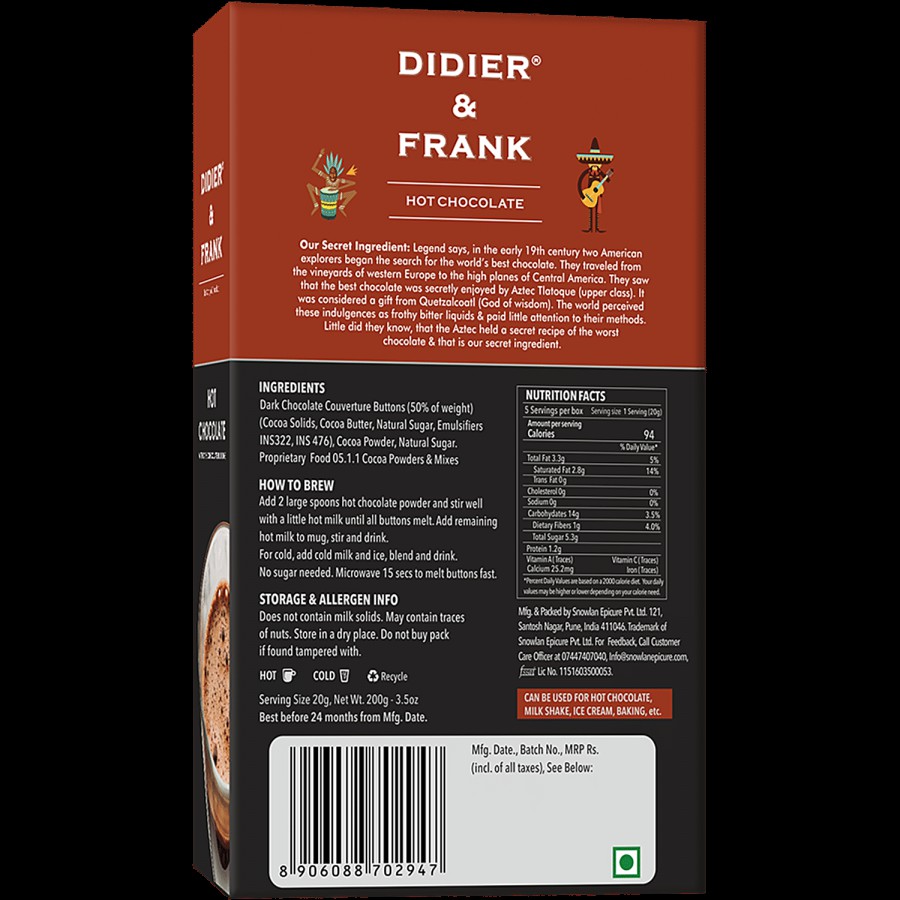 Didier & Frank  Hot Drinking Chocolate - With Dark Chocolate Buttons