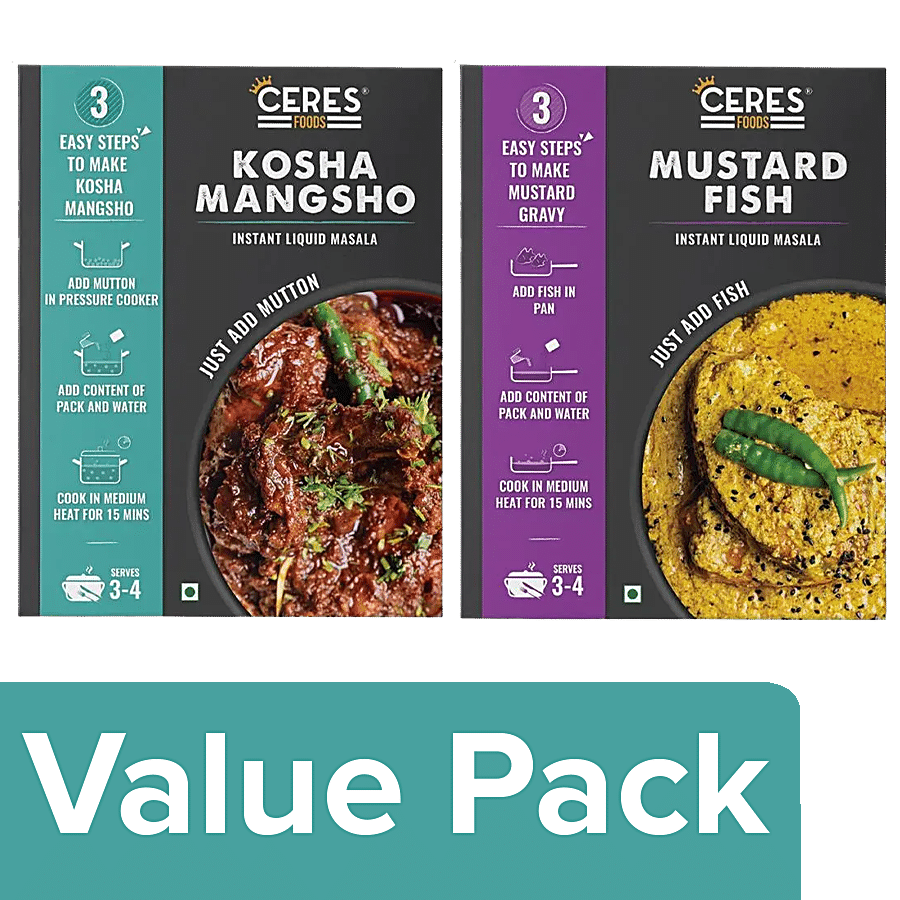 Ceres Foods Instant Liquid Masala- Kosha Mutton 2x200 g + Mustard Fish 200 g