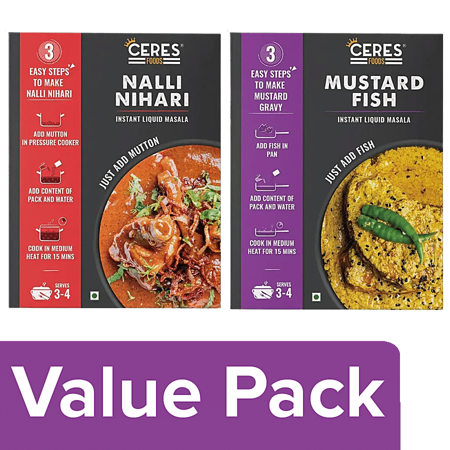 Ceres Foods Nalli Nihari Instant Liquid Masala 200g +Mustard Fish Instant Liquid Masala 200g