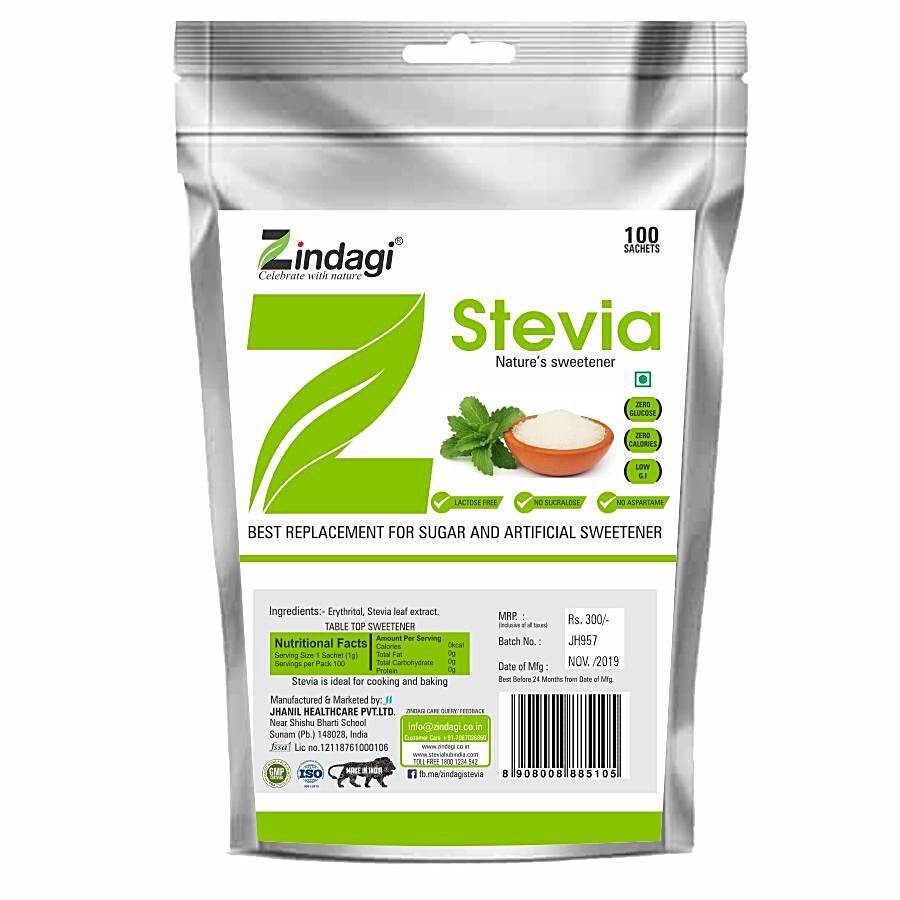 Zindagi Stevia Sweetener Sachets - Pure White Powder