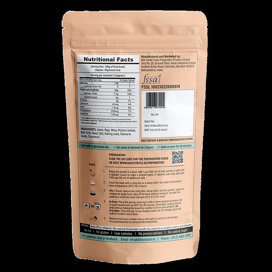 Daily Staple Jowar Ragi Bread Mix -  For Gluten Intolerant