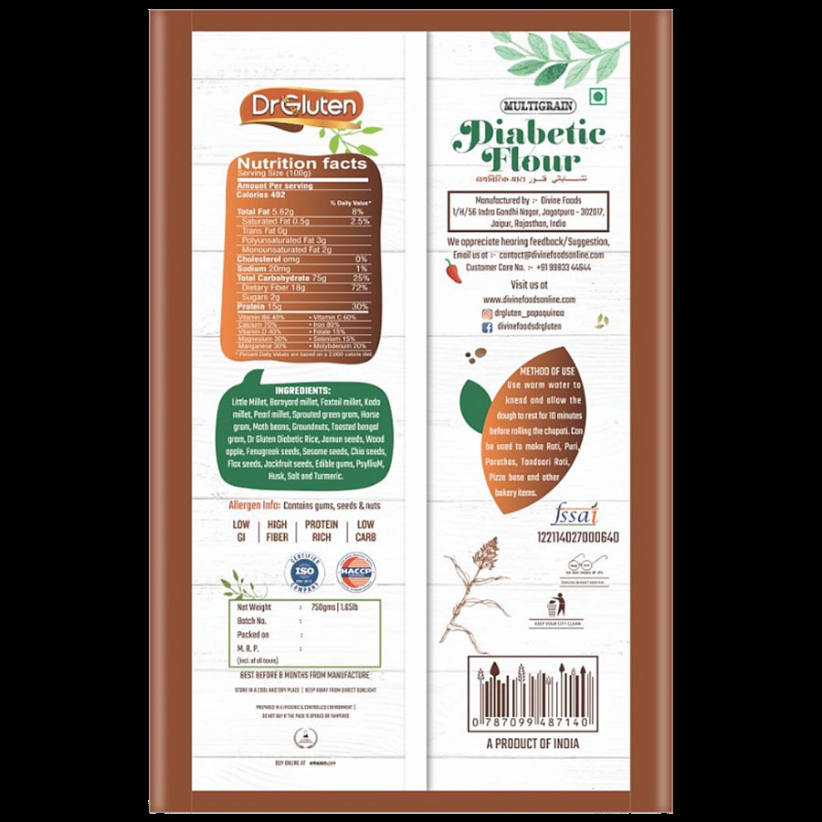 Dr.Gluten Multigrain Diabetic Flour - Gluten Free & Low Glycemic Index