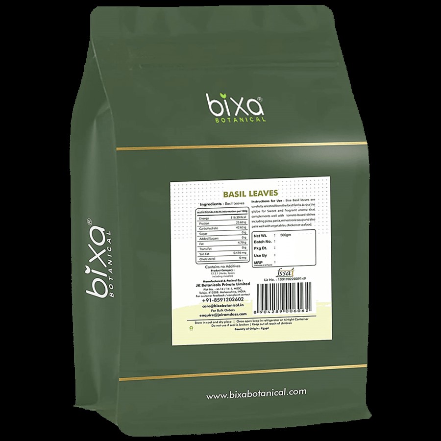 Bixa Botanical Basil Tulsi Dried Leaves - From Egypt For Pizza