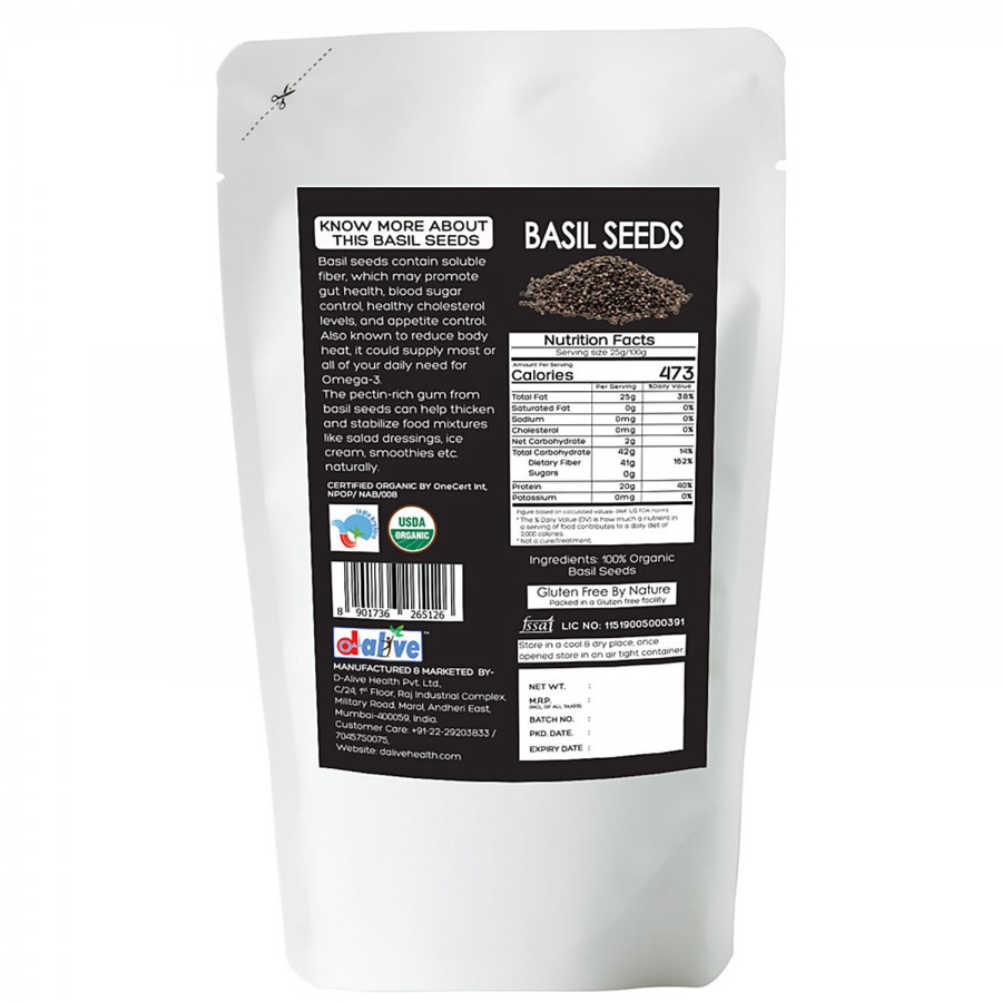 D-Alive Basil/ Sabja Seeds - 100% Pure & Natural