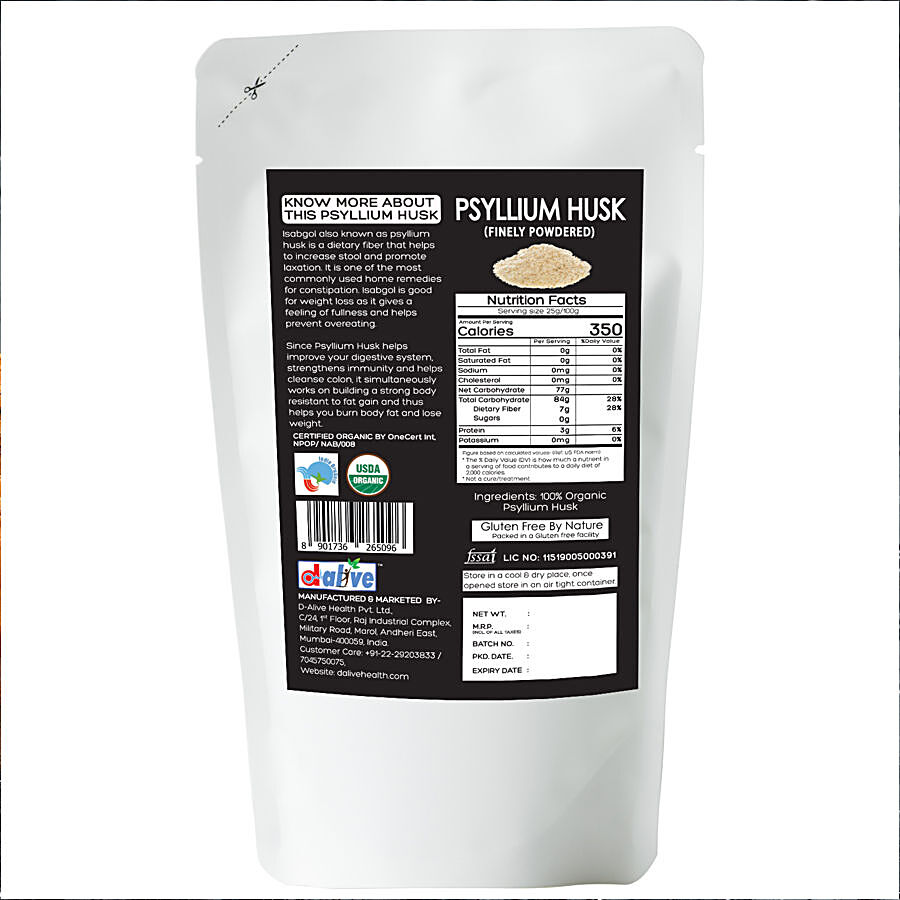 D-Alive Psyllium Husk/ Isabgol - Finely Powdered