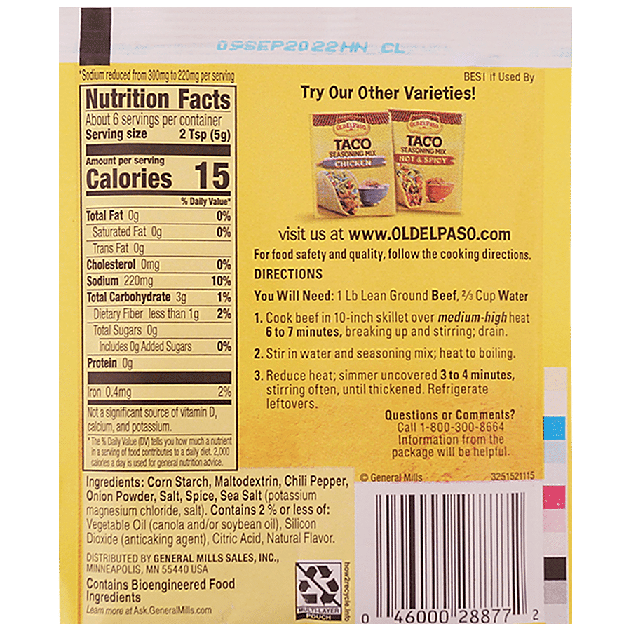 Old El Paso Taco Seasoning Mix 25% Less Sodium