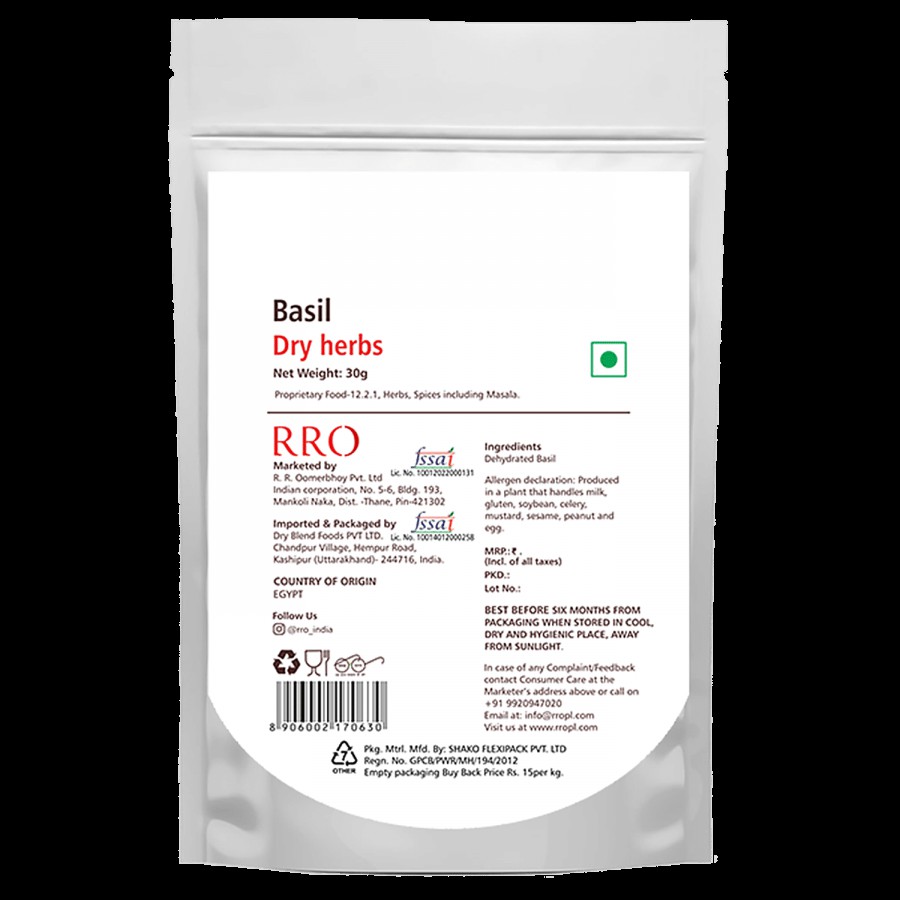 Rro Basil Dry Herbs - Fragrant & Sweet