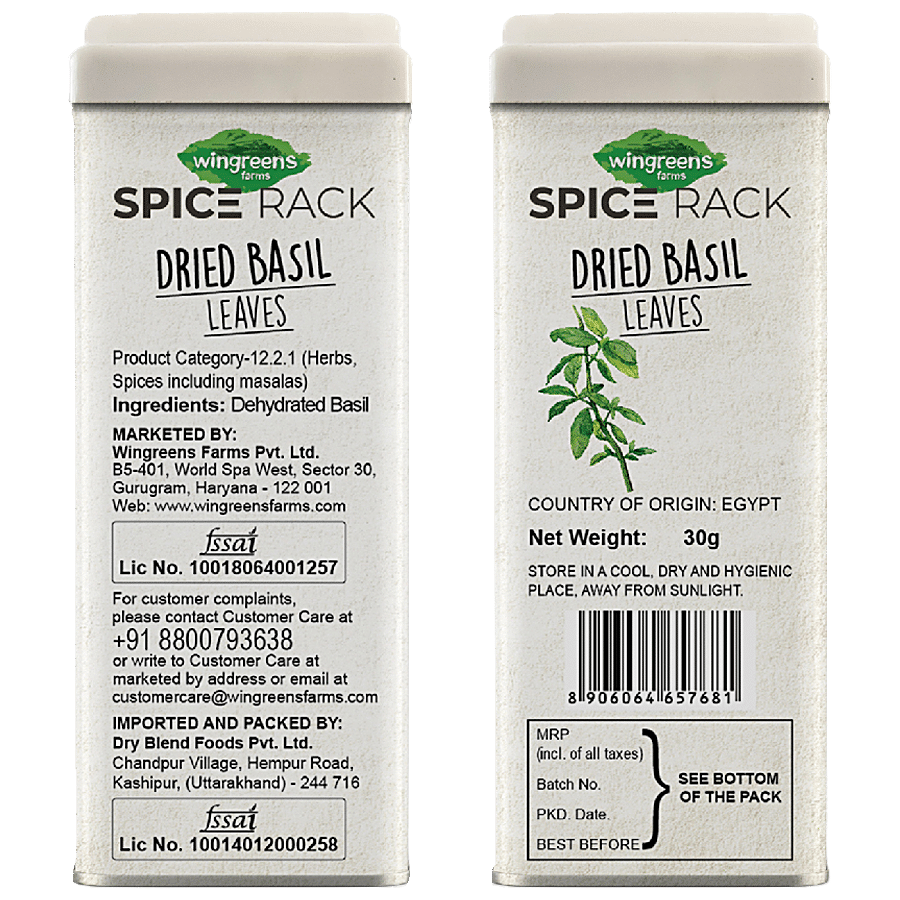 Wingreens Farms Spice Rack Basil Leaves - International Herb Seasoning