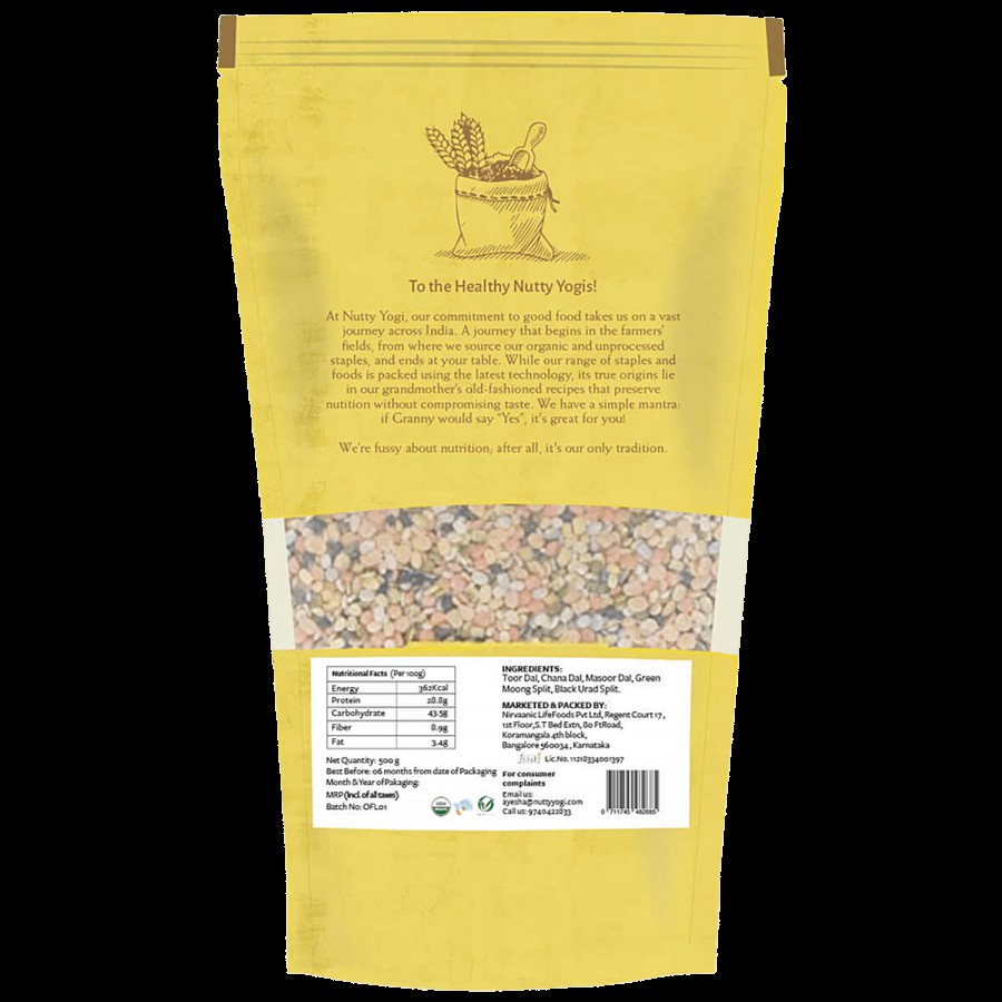 Nutty Yogi Organic Five Lentil Mix - Rich In Protein & Iron