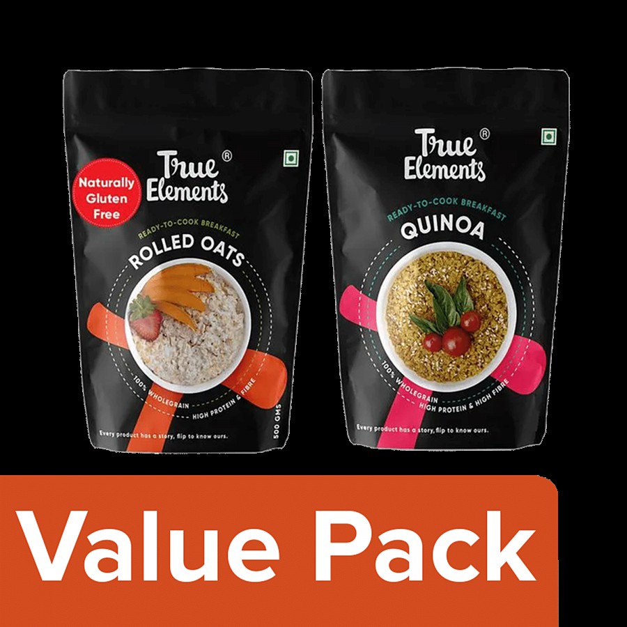 True Elements Quinoa Regular - Gluten Free 500 g + Rolled Oats - Gluten Free 500 g Matt Pouch