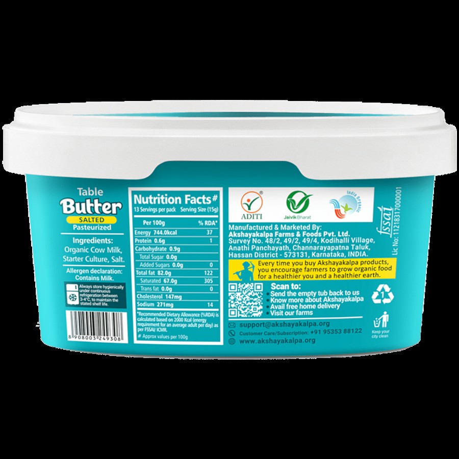 AKSHAYAKALPA Organic Table Butter - Salted