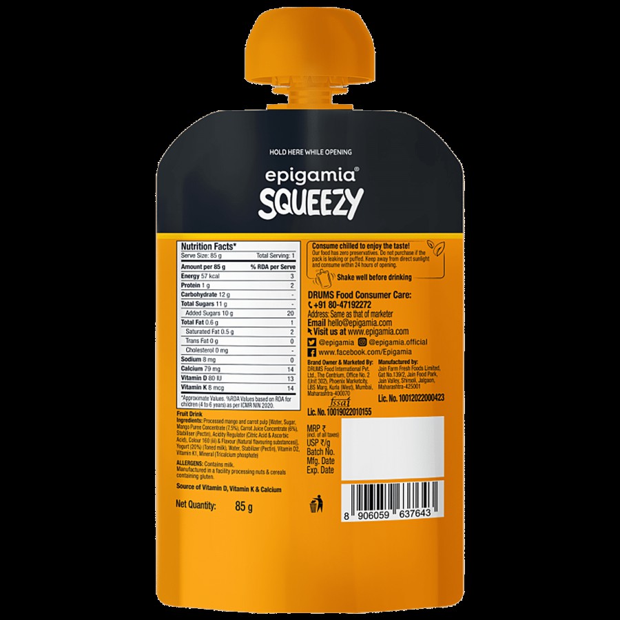 Epigamia  Squeezy Fruit Drink - Mango