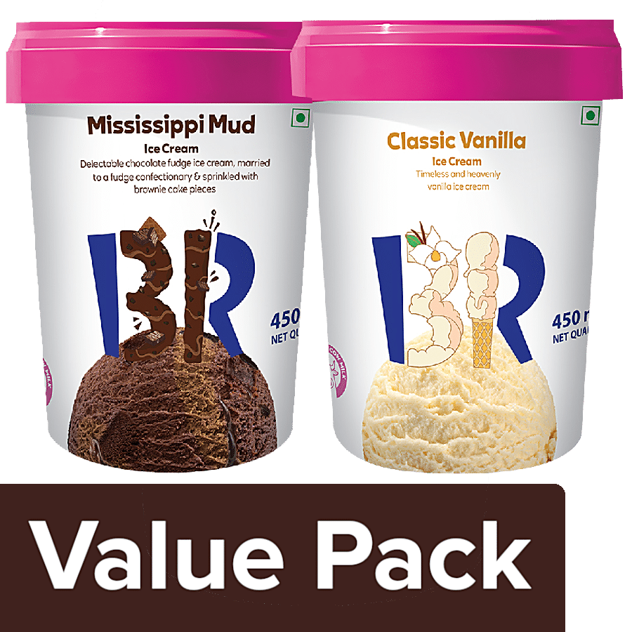 Baskin Robbins Ice Cream - Mississippi Mud 450 ml + Ice Cream - Classic Vanilla 450 ml