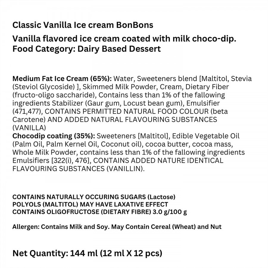 THE BROOKLYN CREAMERY Classic Vanilla Bonbons Ice Cream - Low Calorie