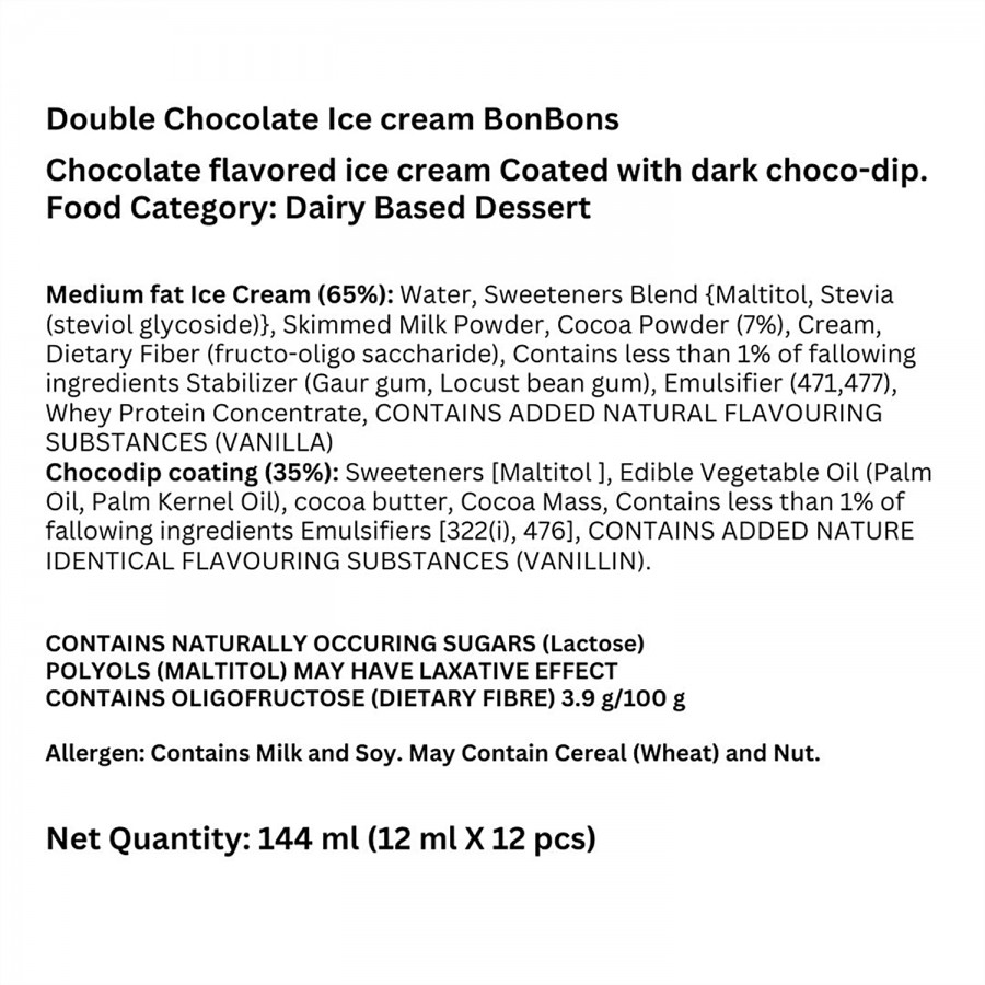 THE BROOKLYN CREAMERY Double Chocolate Bonbons Ice Cream - Low Calorie