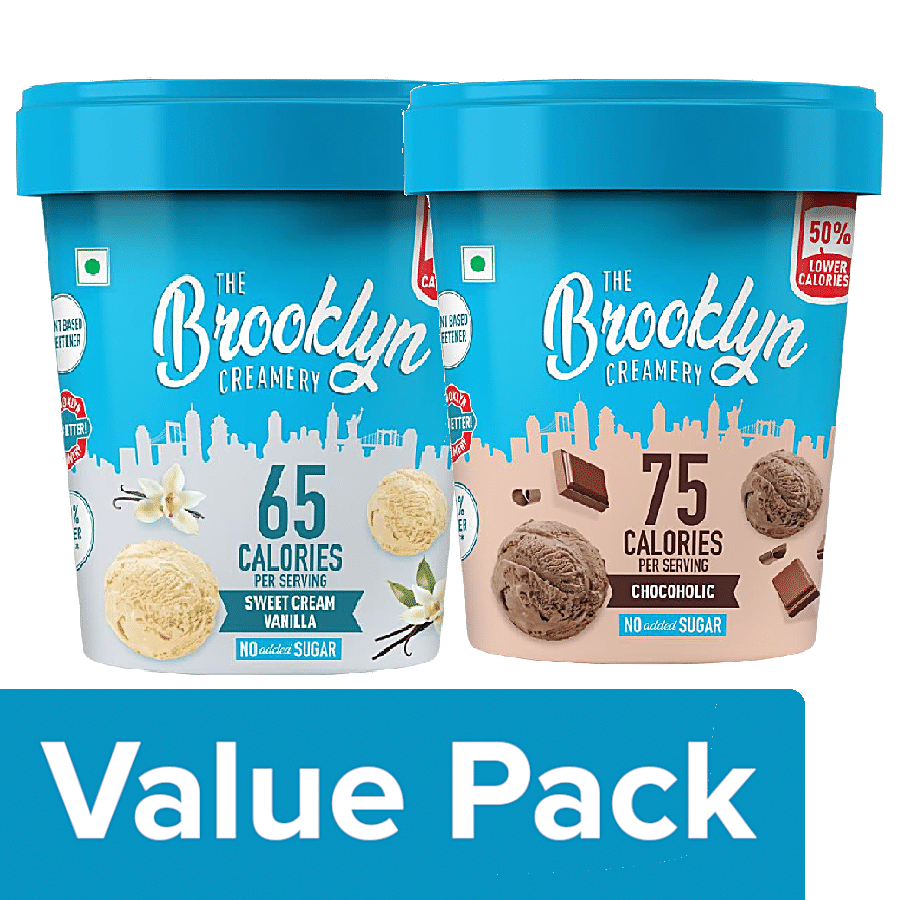 THE BROOKLYN CREAMERY Sweet Cream Vanilla Ice Cream 450 ml + Chocoholic Ice Cream 450 ml