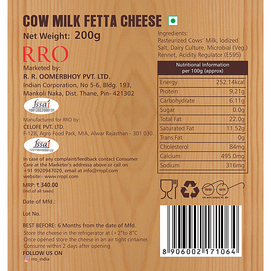 RRO DAIRY Cow Milk Feta Cheese