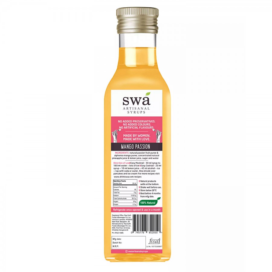 Swa Artisanal Syrups Mango Passion Syrup - Makes 8 - 10 Drinks