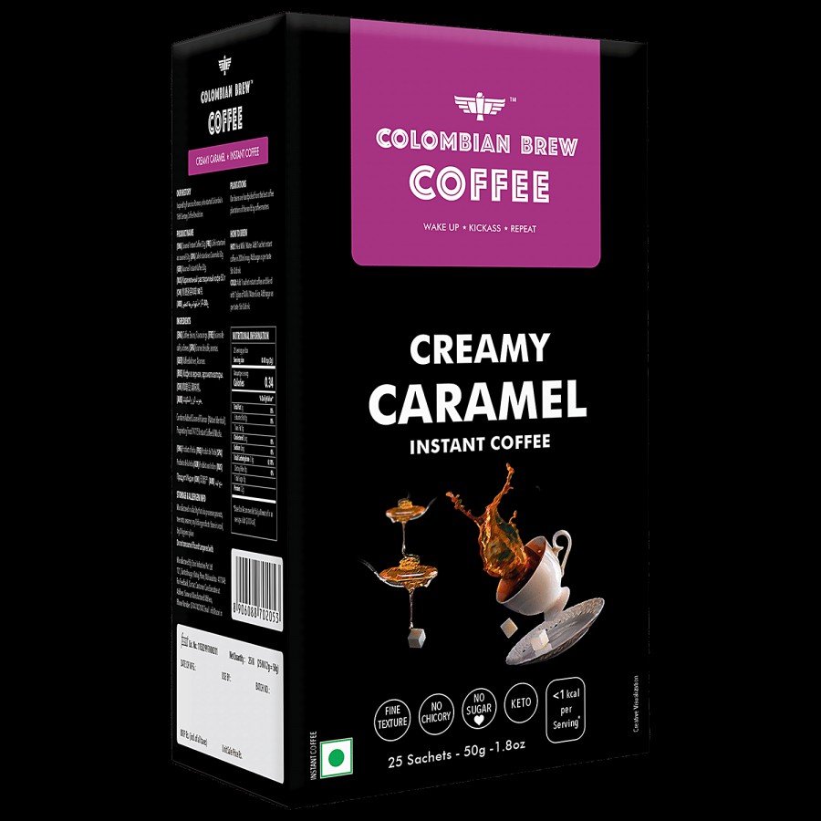 Colombian Brew Coffee Creamy Caramel Instant Coffee Powder - No Sugar