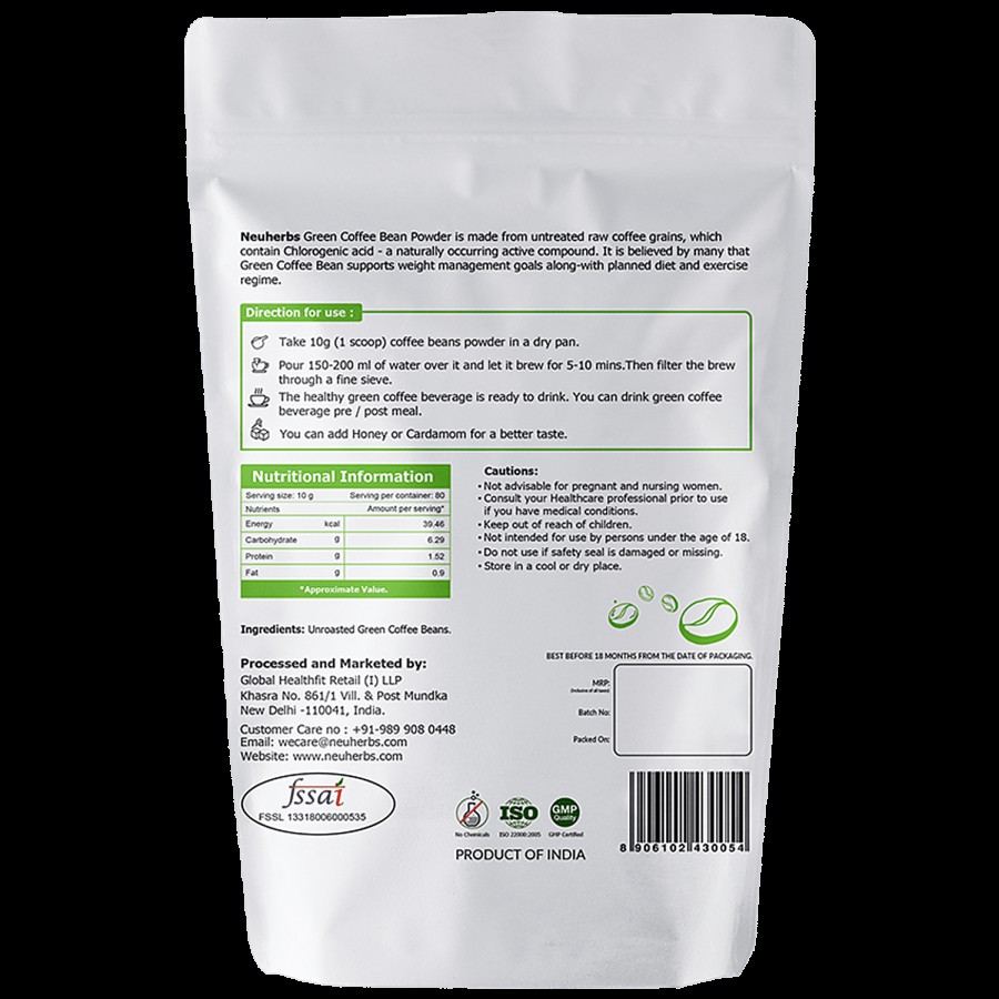 Neuherbs Green Coffee Bean Powder - Unroasted Arabica