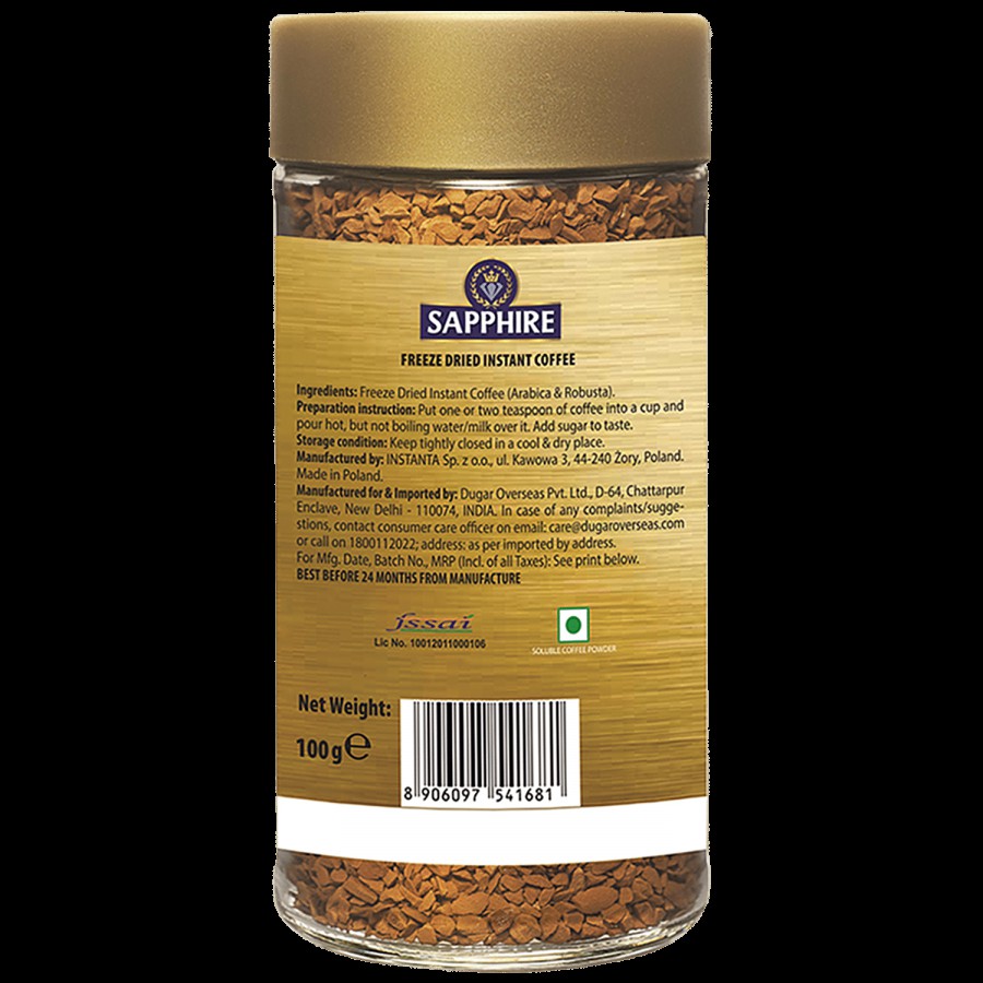 Sapphire  Gold Freeze Dried Instant Coffee - Arabica & Robusta