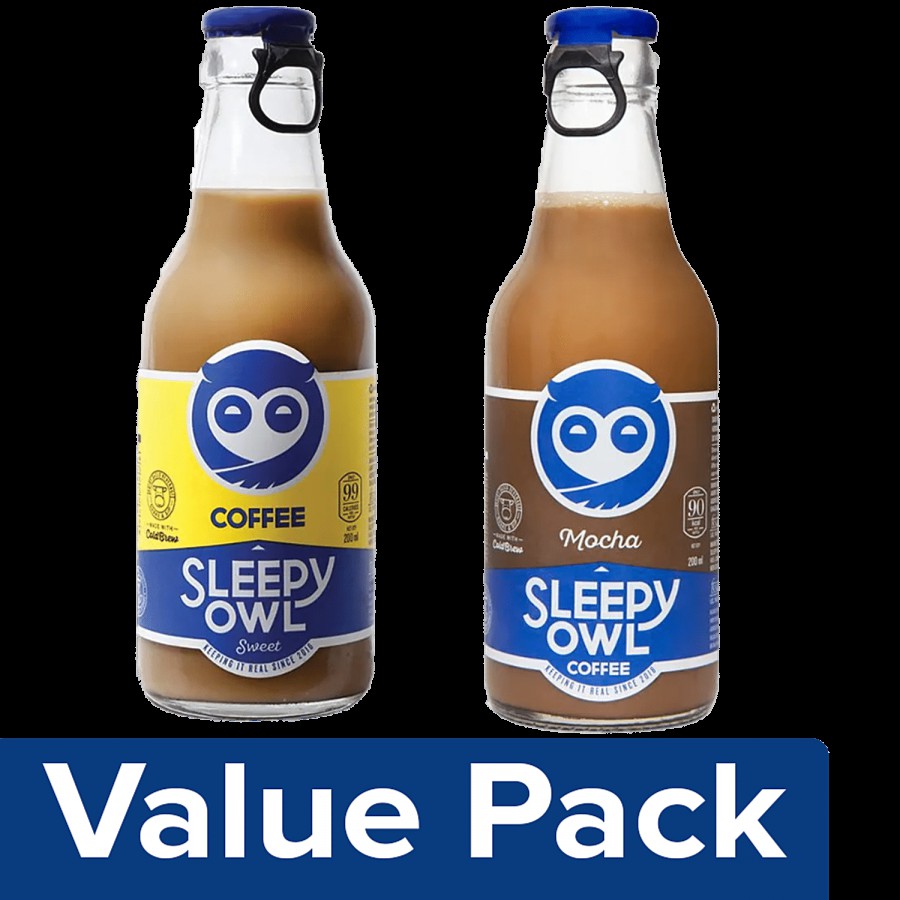 Sleepy Owl Cold Brew Coffee (Sweet) + Cold Coffee - Mocha (200 ml each) Bottle