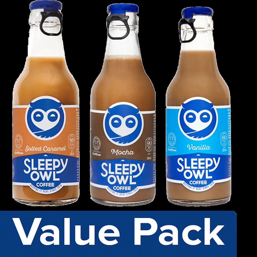 Sleepy Owl Cold Coffee - Salted Caramel + Mocha + Cold Brew Coffee - Vanilla (200 ml each)