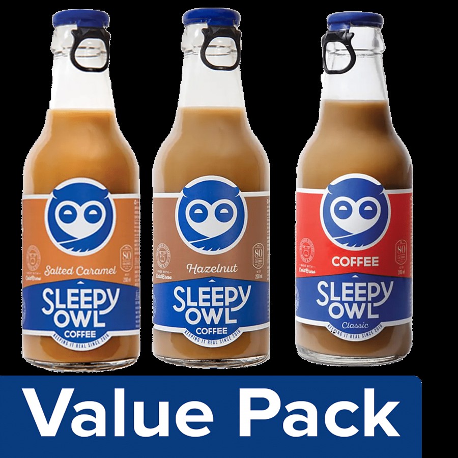 Sleepy Owl ColdBrew Coffee Classic +ColdCoffee Salted Caramel +Hazelnut Coffee (200ml each)