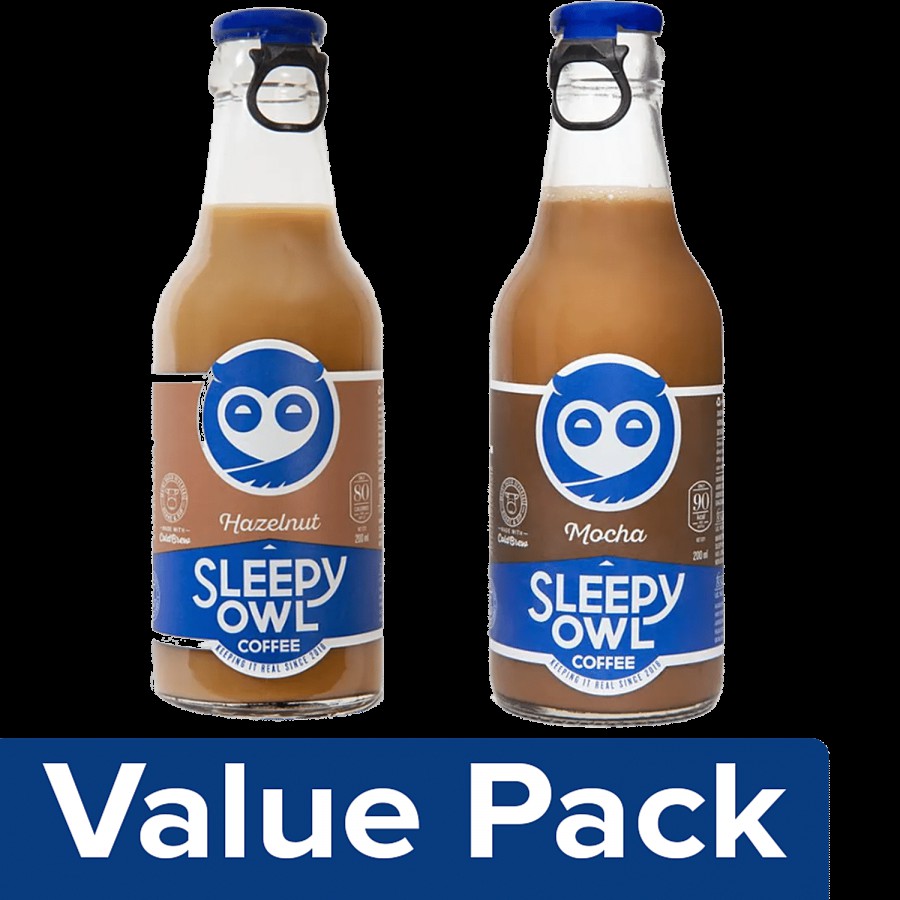 Sleepy Owl Hazelnut Coffee + Cold Coffee - Mocha (200 ml each) Bottle