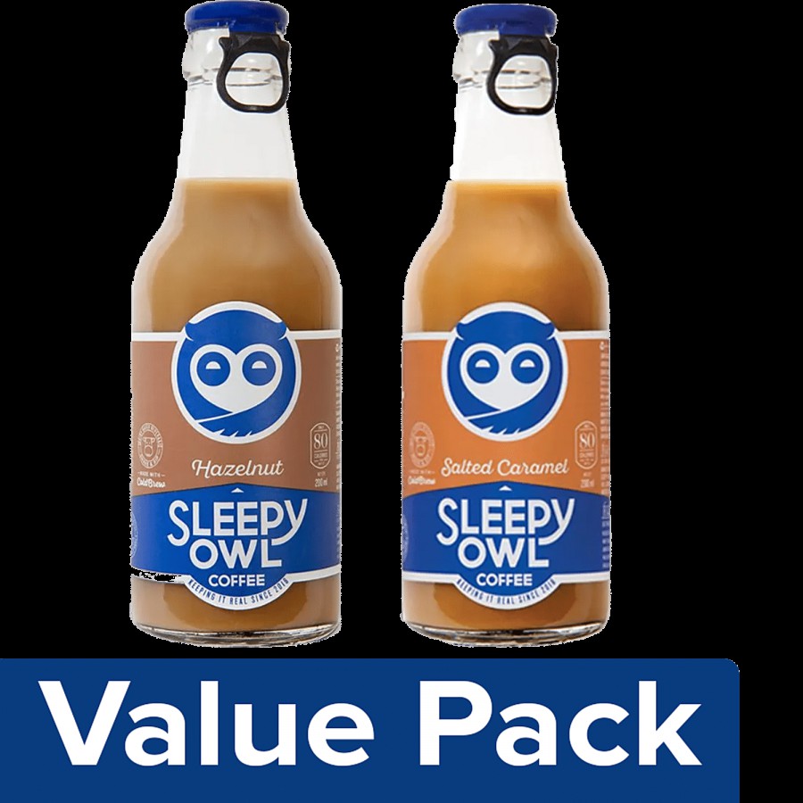 Sleepy Owl Hazelnut Coffee + Cold Coffee - Salted Caramel (200 ml each) Bottle